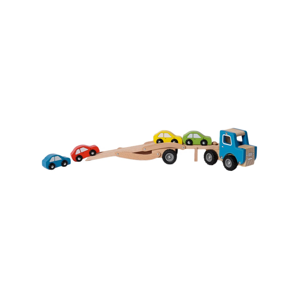 Houten Autotransporter Vrachtwagen - Blauw 4 | Fantastic Gifts
